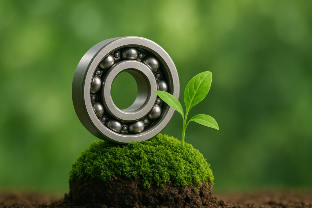 A bearing surrounding greenry with a leaf coming out of it