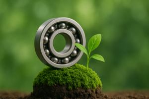 A bearing surrounding greenry with a leaf coming out of it